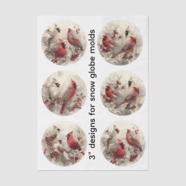 Papier Mousseline Decoupage 3" Snow Globe Moulds Cardinals Winter (Recto)