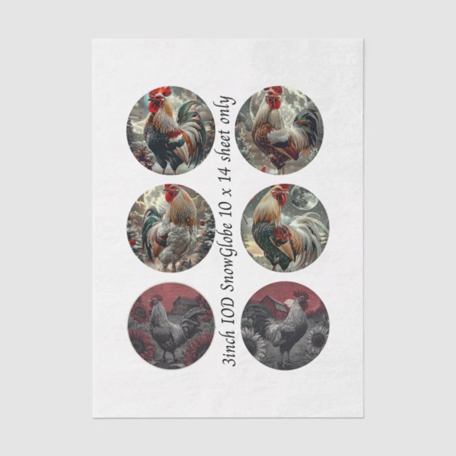 Papier Mousseline Decoupage 3" Snow Globe Moulds Roosters Red Barn (Recto)