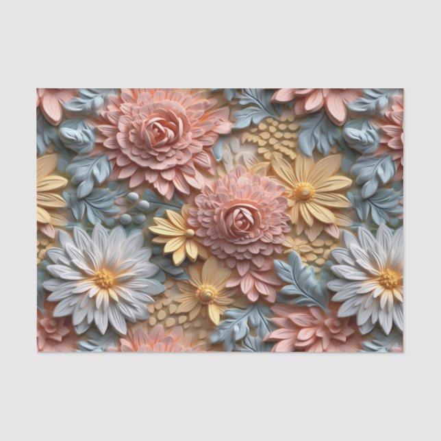 Papier Mousseline Découpage 3d Belles fleurs pastel (Recto)