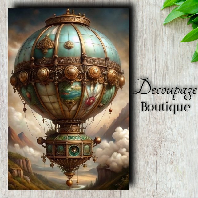 Papier Mousseline Découpage à ballon vapeur à air chaud (Steampunk Hot Air Balloon Decoupage Tissue Paper)