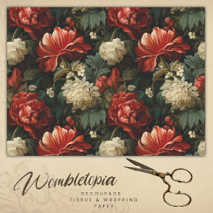 Papier Mousseline Découpage à fleurs de crème et de rouge antique