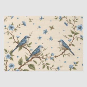Papier Mousseline Découpage à motif floral et oiseaux bleus