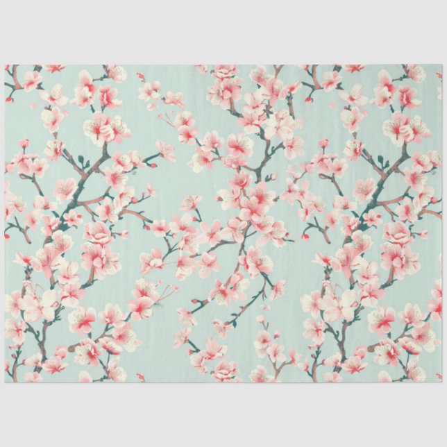 Papier Mousseline Découpage à motifs de fleurs de cerisiers (Recto)