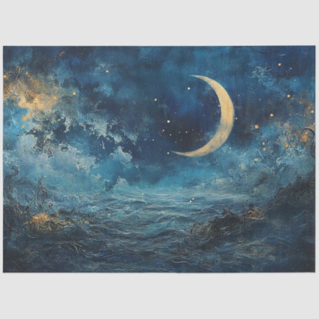 Papier Mousseline Decoupage Abstract Night Sky Crescent Moon  (Recto)