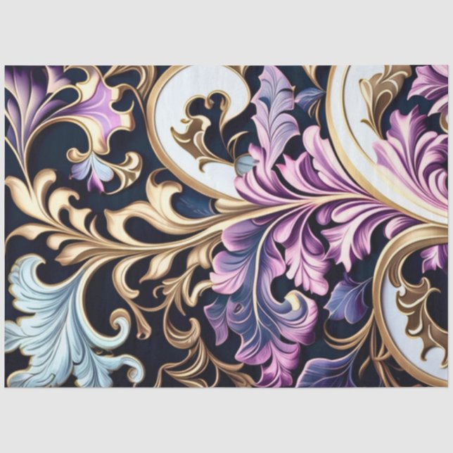 Papier Mousseline Découpage Abstrait Gold Purple Blue Swirls (Recto)