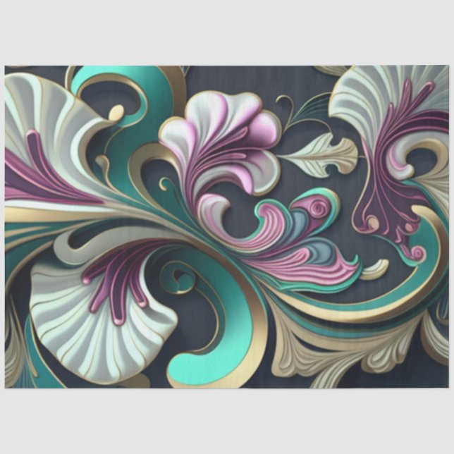 Papier Mousseline Découpage Abstrait Motif de wirl rose violet teint (Recto)