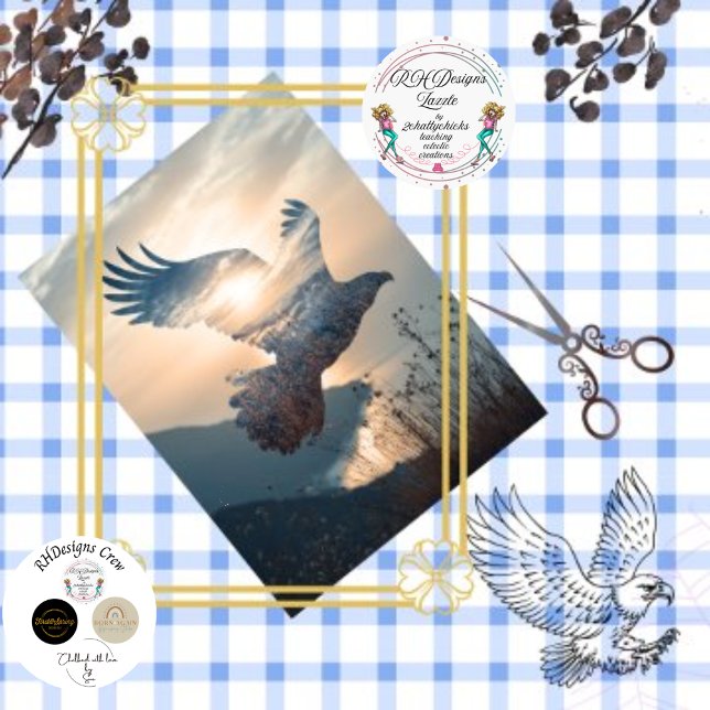 Papier Mousseline Découpage Aigle à double exposition en forêt (Créateur téléchargé)