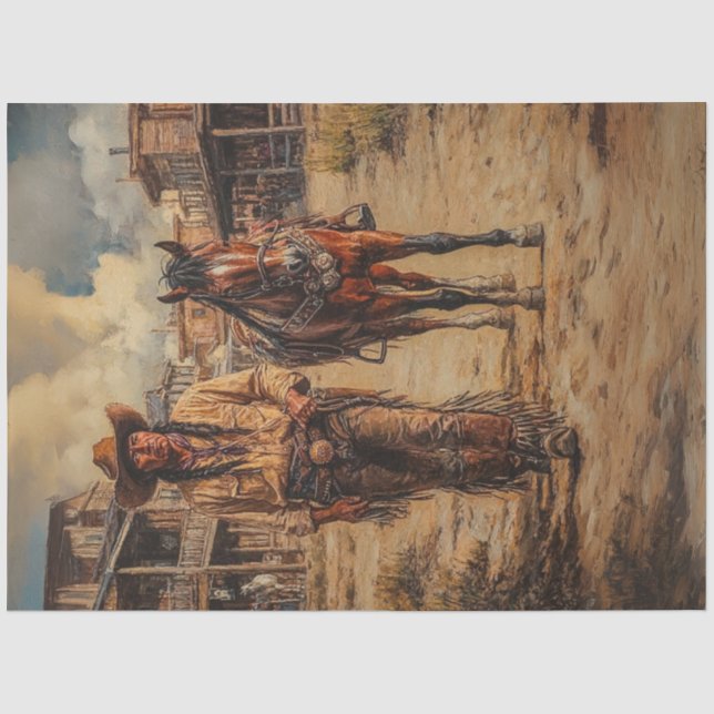 Papier Mousseline Découpage American Indian & Horse Western Town (Recto)