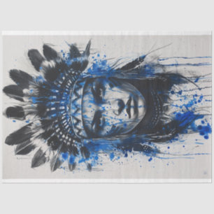 Papier Mousseline Découpage American Indian Maiden Blue Feather Art