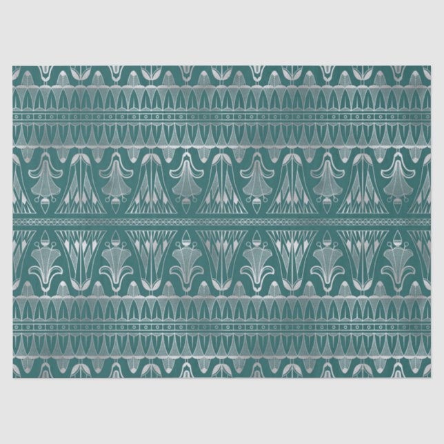Papier Mousseline Découpage Art déco Turquoise et argenté (Recto)