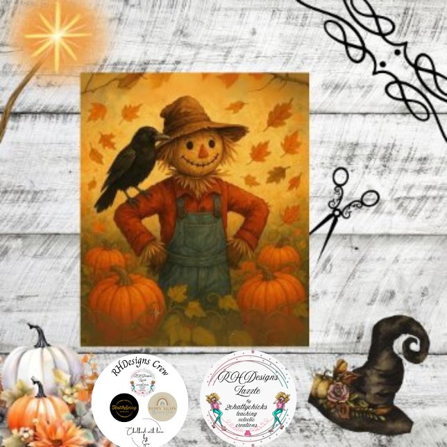Papier Mousseline Découpage Autumn Scarecrow Casquette Citrouilles (Créateur téléchargé)