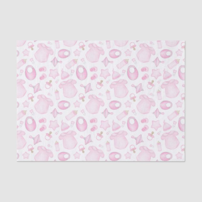 Papier Mousseline Découpage Bébé fille douche rose (Recto)