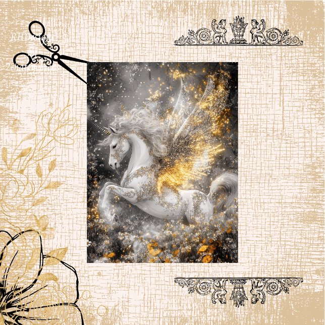 Papier Mousseline Découpage blanc blanc lunique Unicorn Motif d'or (Créateur téléchargé)