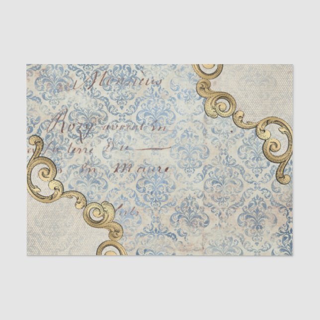 Papier Mousseline Découpage bleu orné d'inspiration française (Recto)