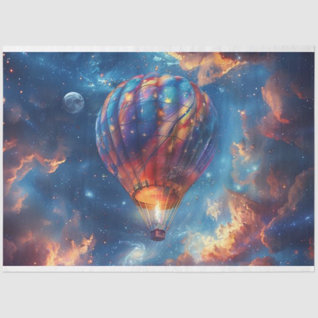 Papier Mousseline Découpage Bleu Whimsical Hot Air Balloon Ride (Recto)
