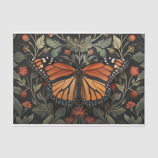 Papier Mousseline Découpage botanique de papillon monarque (Recto)