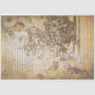 Papier Mousseline Découpage botanique gravée de papillon vintage