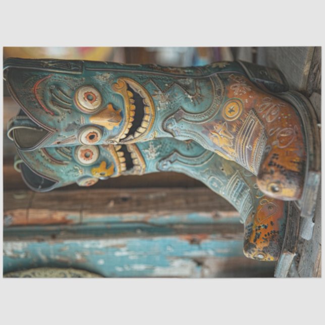 Papier Mousseline Découpage Bottes Cowboy uniques avec faces (Recto)