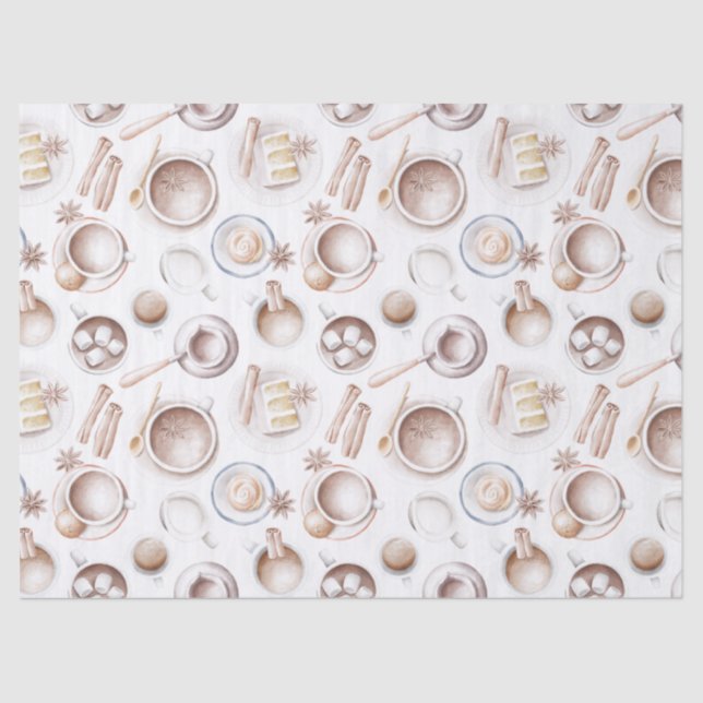 Papier Mousseline Découpage café, gâteau et cacao aquarelle (Recto)