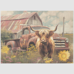 Papier Mousseline Découpage Camion rouge rustique, vache de grange e