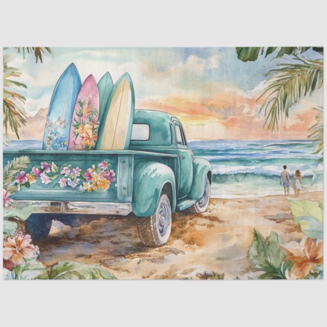 Papier Mousseline Découpage Camion Whimsical Surfboard Plage Paramèt (Recto)