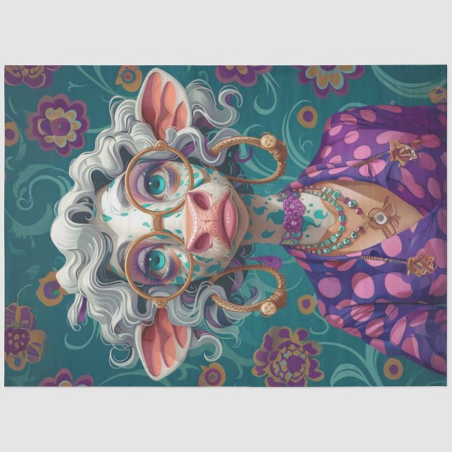Papier Mousseline Découpage Caricature Whimsical Lady Cow Bella Moo (Recto)