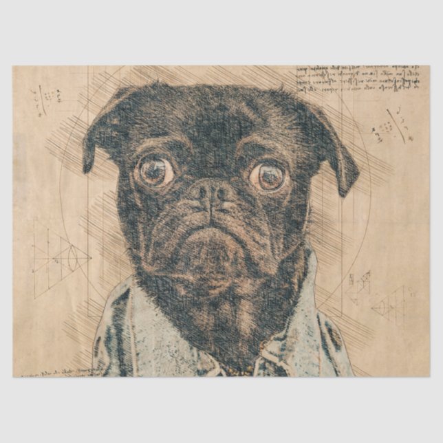 Papier Mousseline Découpage carlin chien (Recto)
