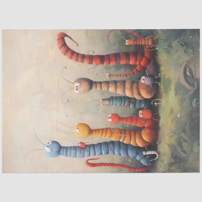 Papier Mousseline Découpage Cartoon Whimsical Bookworts Caterpillar (Recto)