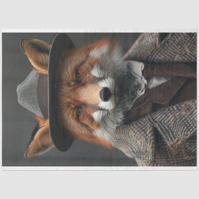 Papier Mousseline Découpage Casquette de costume d'affaires Red Fox (Recto)