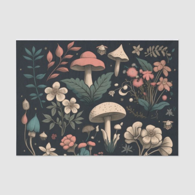 Papier Mousseline Découpage Champignons et collection de fleurs (Recto)