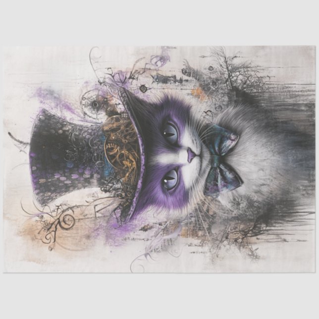 Papier Mousseline Découpage Chat noir violet Whimsable (Recto)