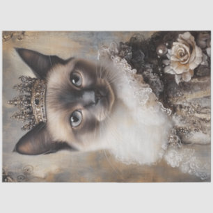 Papier Mousseline Découpage Chat Siamese Couronne d'Imaginaire Royal