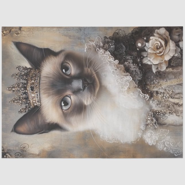 Papier Mousseline Découpage Chat Siamese Couronne d'Imaginaire Royal (Recto)