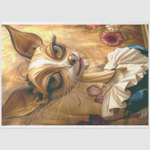 Papier Mousseline Découpage Chat Vintage Atteint Grands yeux Art Déc