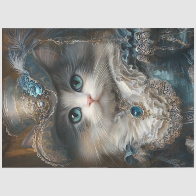 Papier Mousseline Découpage Chat Whimsical Vintage Attique (Recto)