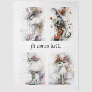 Papier Mousseline Decoupage Chats Fantaisistes Adapté pour Toile 8 x