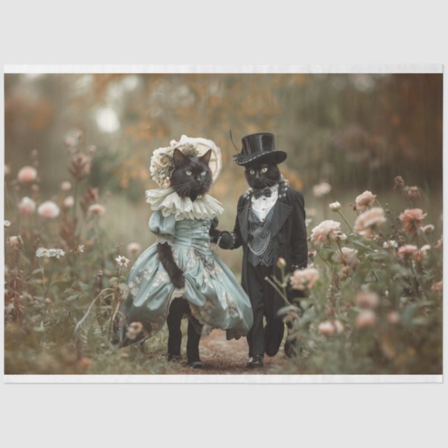 Papier Mousseline Découpage Chats français dans un champ de fleurs (Recto)