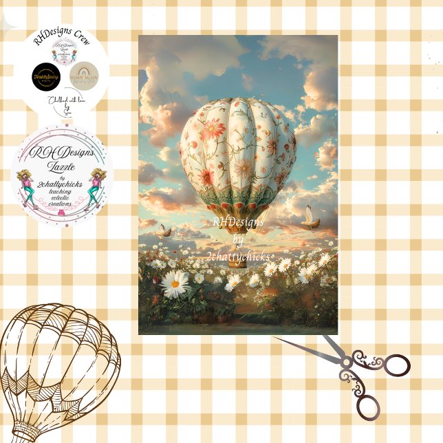 Papier Mousseline Découpage Chaud Air Balloon Floral Champ de margue (Créateur téléchargé)