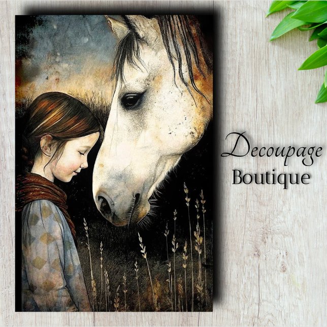 Papier Mousseline Découpage Cheval Blanc et Enfant (Child And White Horse Decoupage Tissue Paper
)