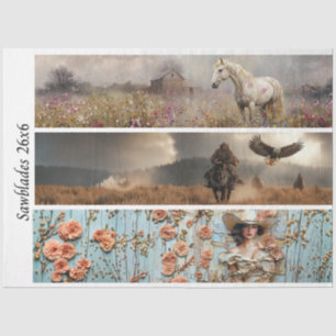 Papier Mousseline Decoupage Cheval Blanc Femme Fleur Portrait