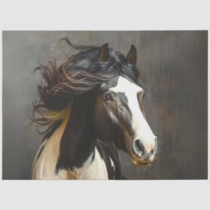 Papier Mousseline Découpage Cheval Blanc Noir Gypsy Vanner Long Mane
