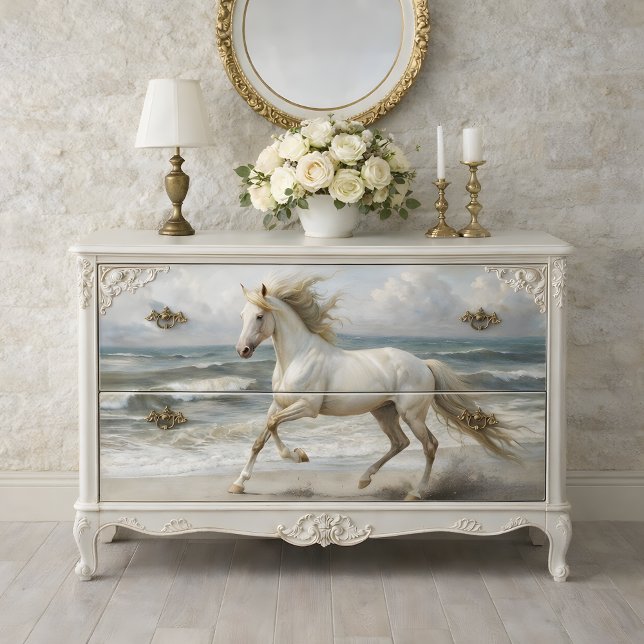 Papier Mousseline Découpage Cheval Blanc Plage (Beach White Horse Decoupage Tissue Paper Mockup)