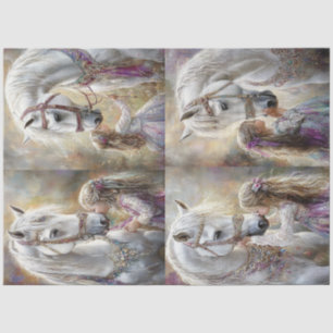 Papier Mousseline Découpage Cheval Blanc Whimsical Orned & Girl
