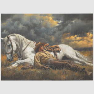 Papier Mousseline Découpage Cheval Cowboy Dormir avant la tempête