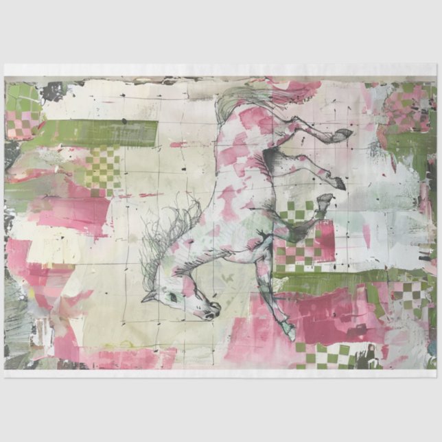 Papier Mousseline Découpage Cheval Peint Patchwork Quilt Design (Recto)