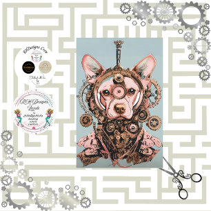 Papier Mousseline Découpage Chien rose Steampunk nommé Pawsworth