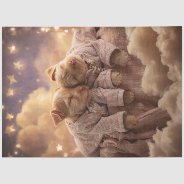 Papier Mousseline Découpage Chiots Whimsical dormant sur les nuages (Recto)