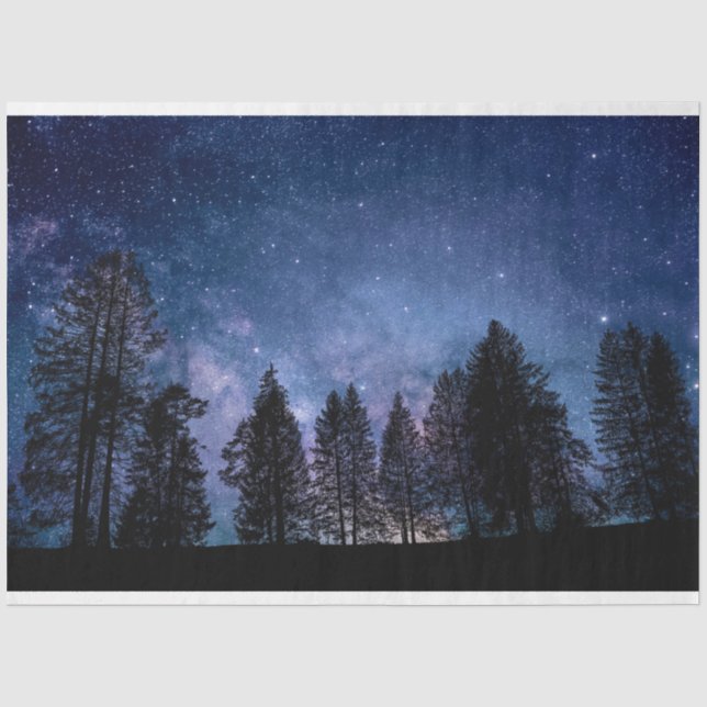 Papier Mousseline Découpage ciel de nuit de la forêt d'arbres (Recto)