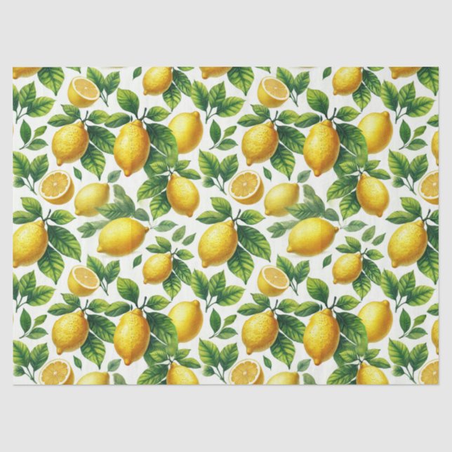 Papier Mousseline Découpage citrons aquarelle brillante (Recto)