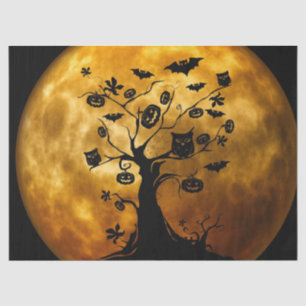 Papier Mousseline Découpage Citrouille, chauve-souris, hibou et lune